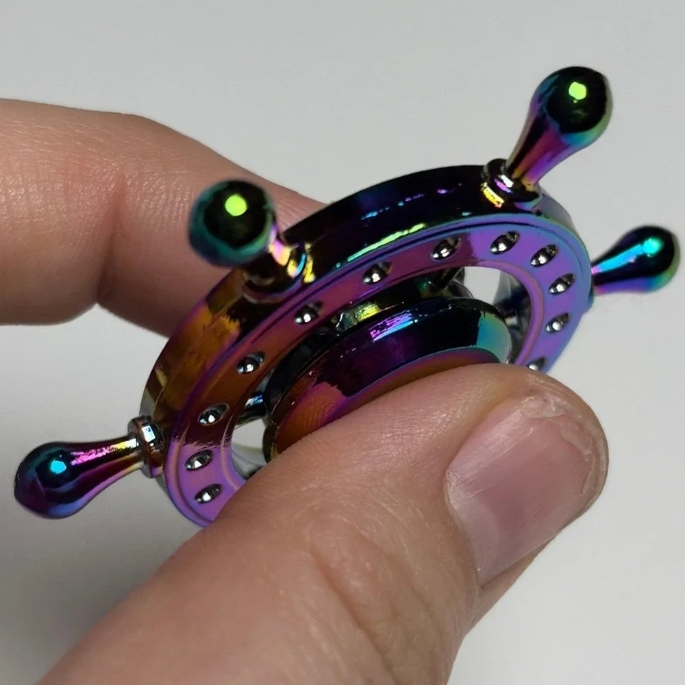 Metallic Rainbow Metal Ship Wheel Fidget Spinner Nautical Helm Oil Slick EDC Toy